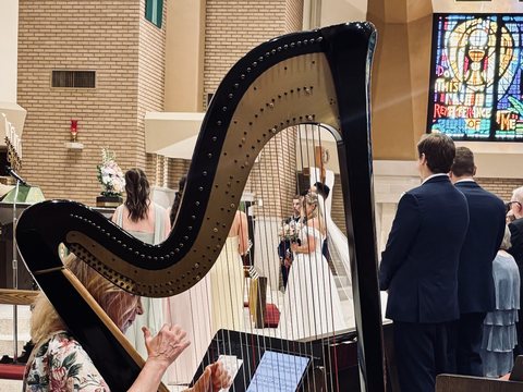 Harpist playing at a wedding ceremony